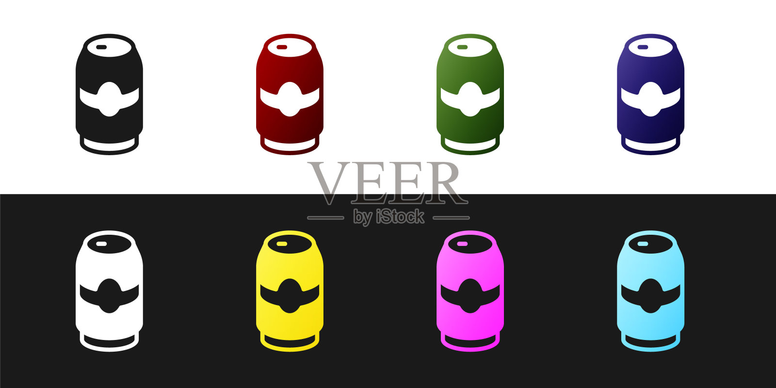 设置啤酒可以图标隔离在黑白背景上。向量插画图片素材