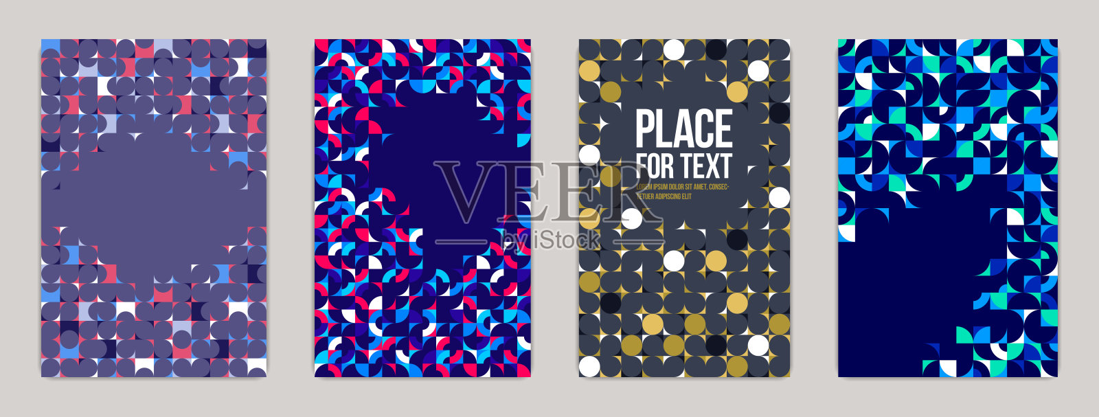 背景和封面模板矢量集,抽象的几何设计,明亮的颜色组成与文本复制空间,复杂的现代艺术布局。插画图片素材