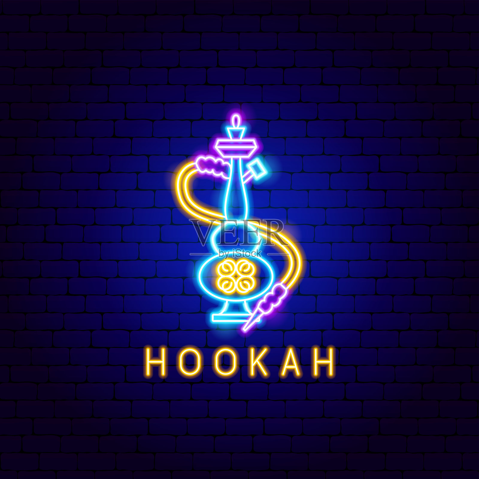 水烟霓虹灯标志插画图片素材