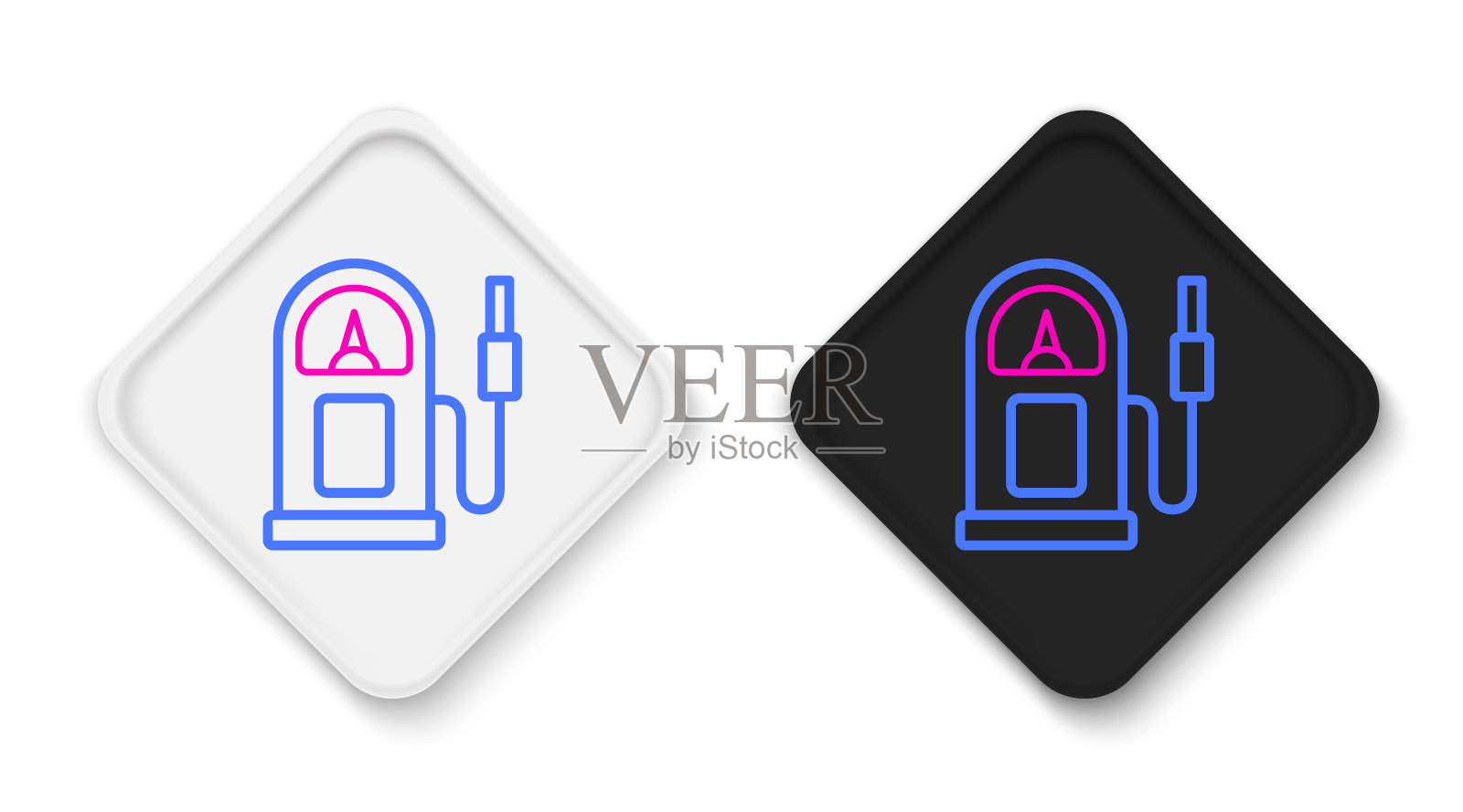 线汽油或加油站图标孤立的白色背景。汽车燃油标志。汽油泵。彩色轮廓概念。向量图标素材