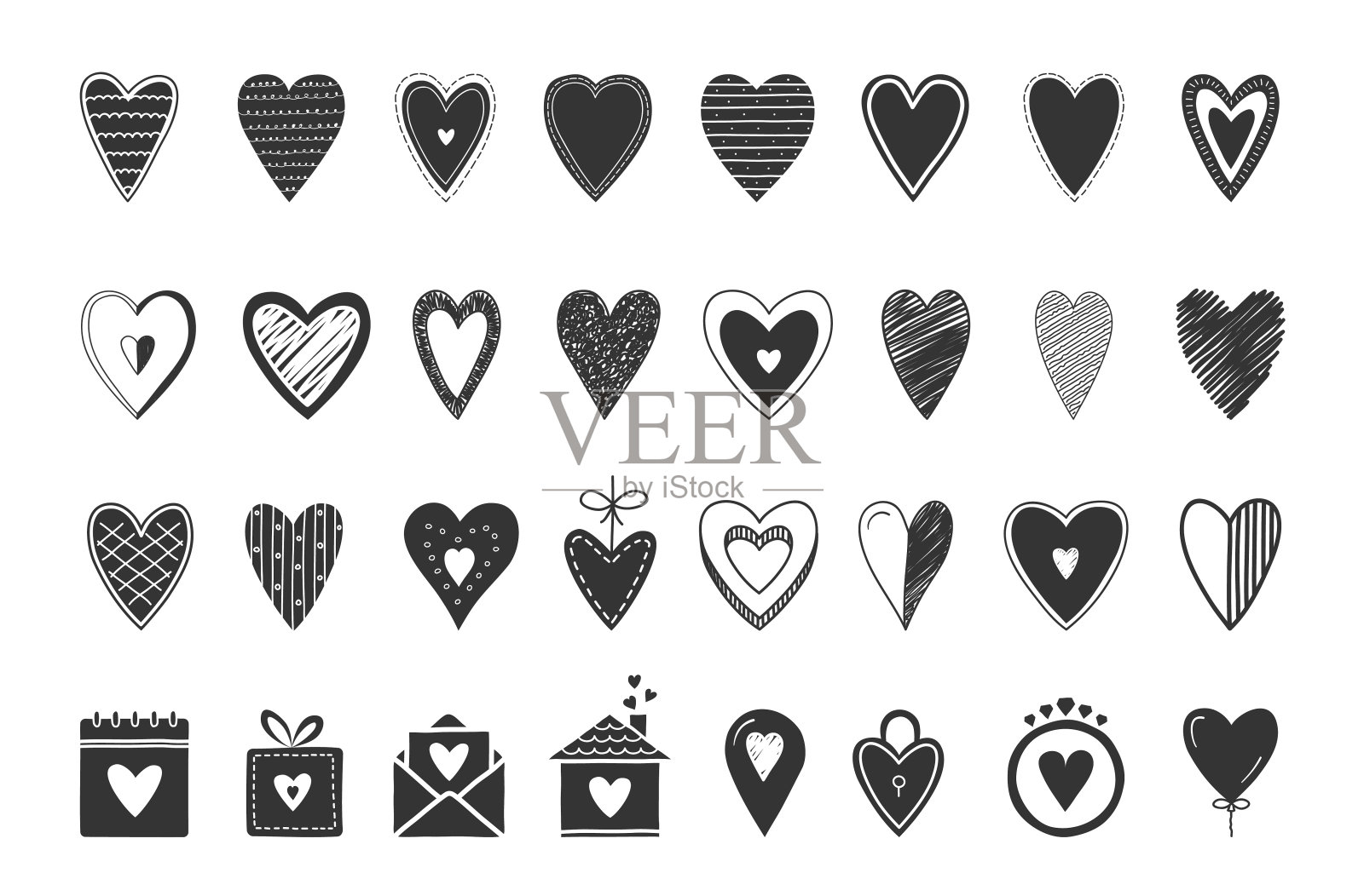 手绘心形图标插画图片素材