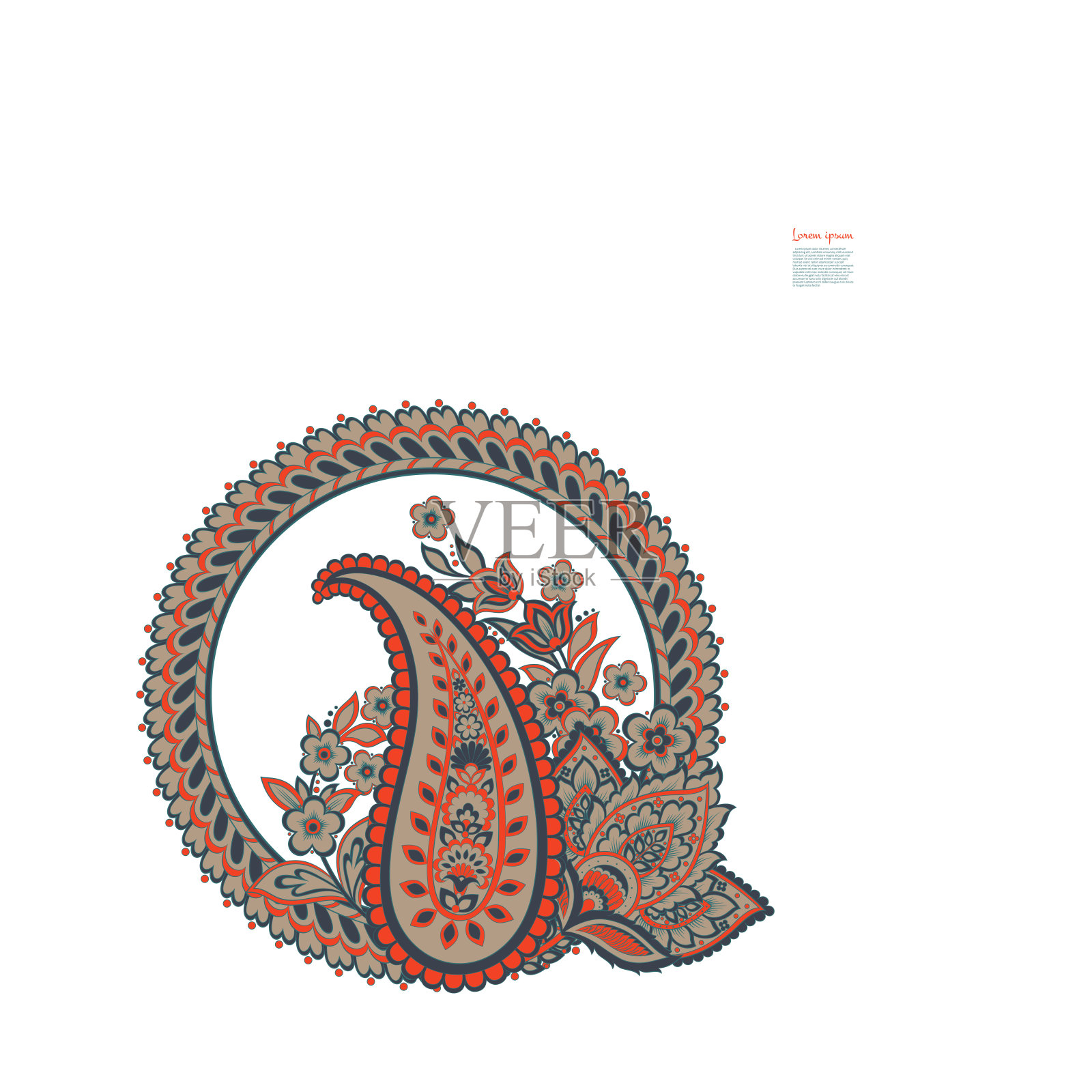 佩斯利向量孤立模式。蜡染风格的复古花卉插图插画图片素材