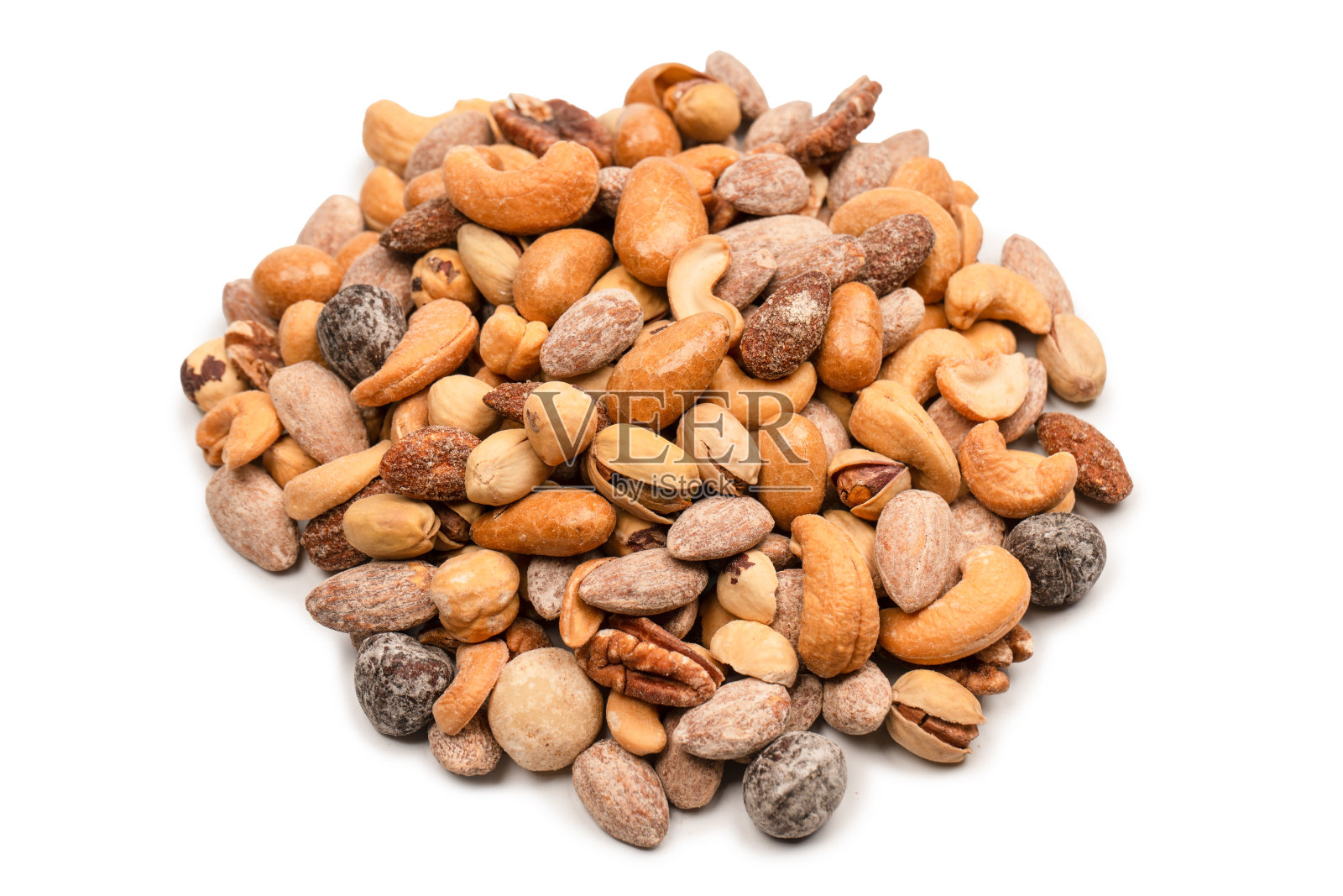 一组杏仁,开心果,核桃,澳洲坚果,腰果。照片摄影图片