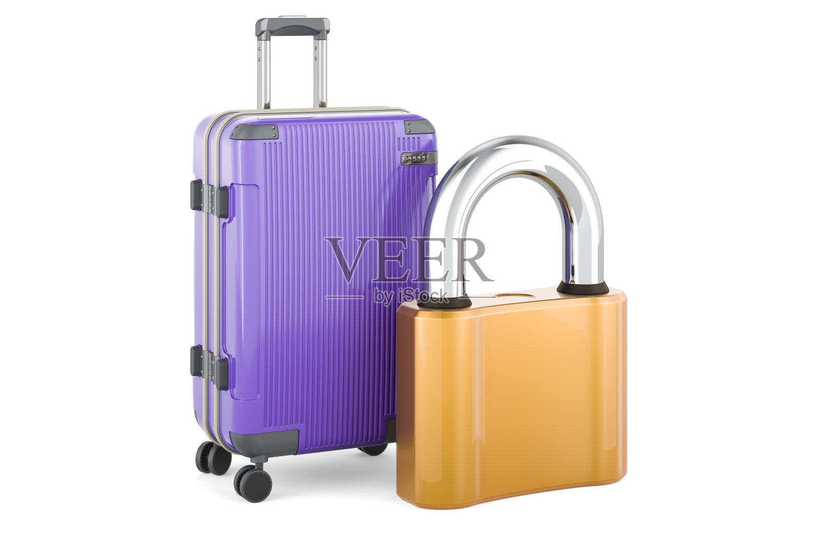 行李带挂锁,3D渲染照片摄影图片