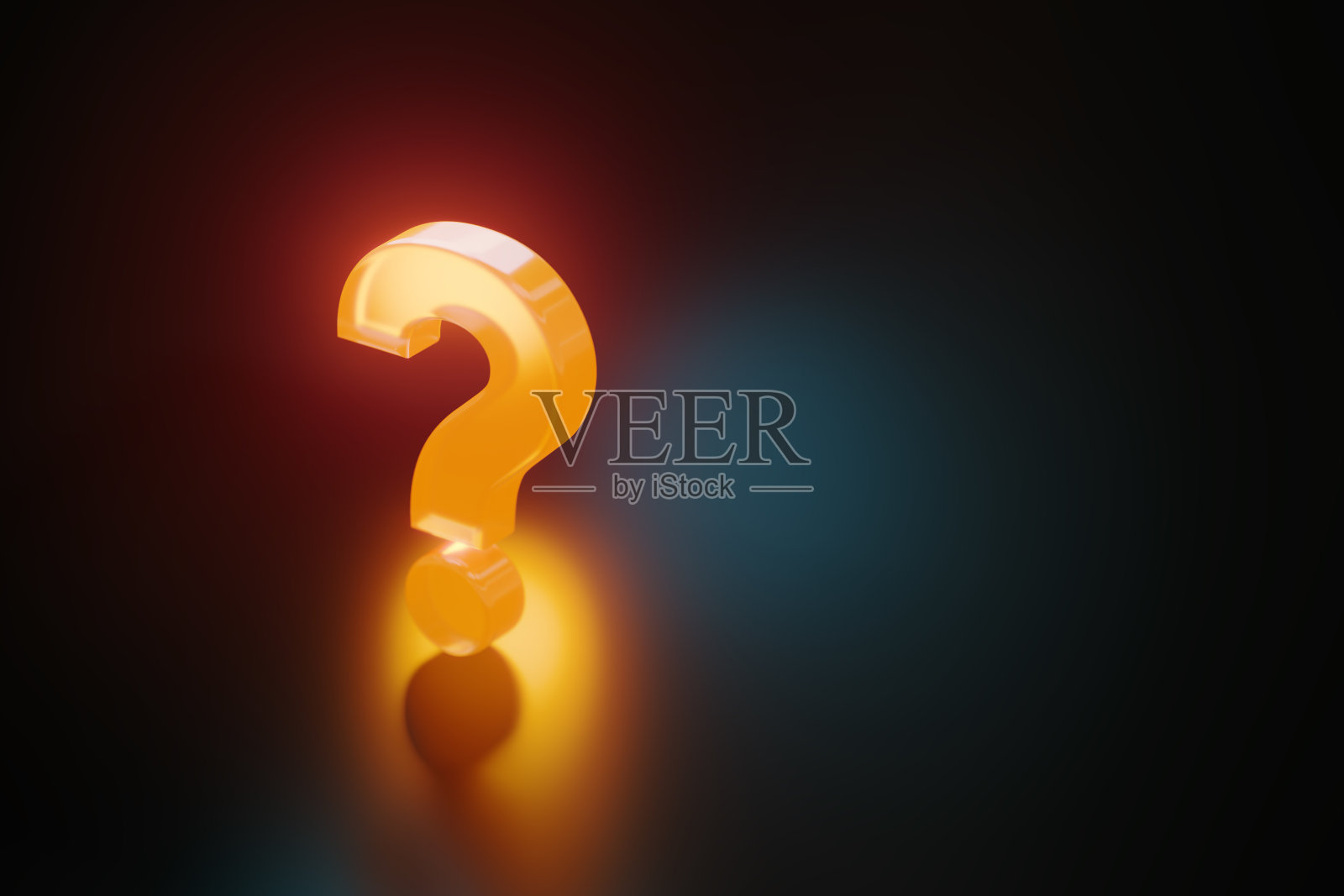 黑色背景上闪烁的橙色问号照片摄影图片