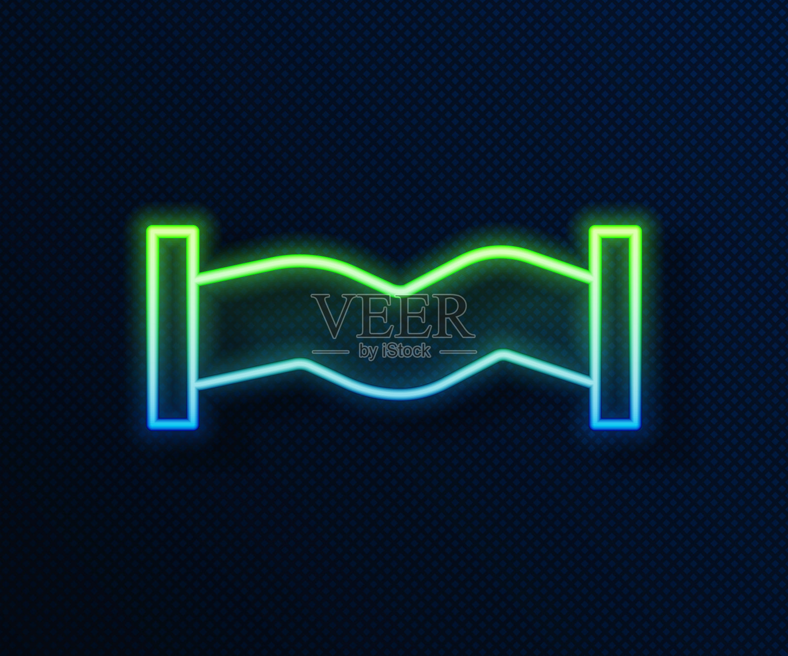 发光的霓虹灯线工业金属管图标隔离在蓝色背景。水暖管道部件形状各异。向量插画图片素材