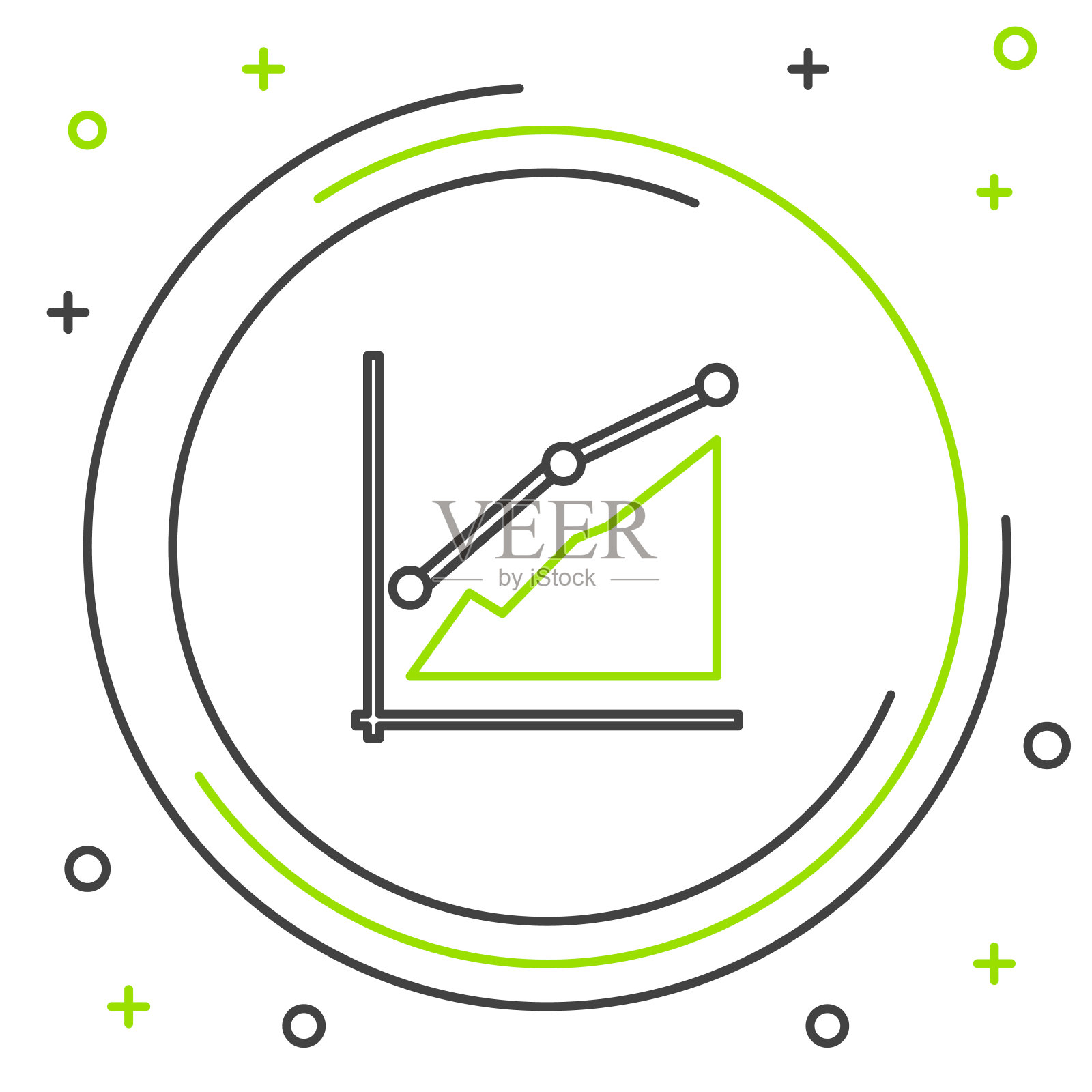 黑色和绿色线饼图信息图形图标孤立在白色背景。图表标志。彩色轮廓概念。矢量图插画图片素材
