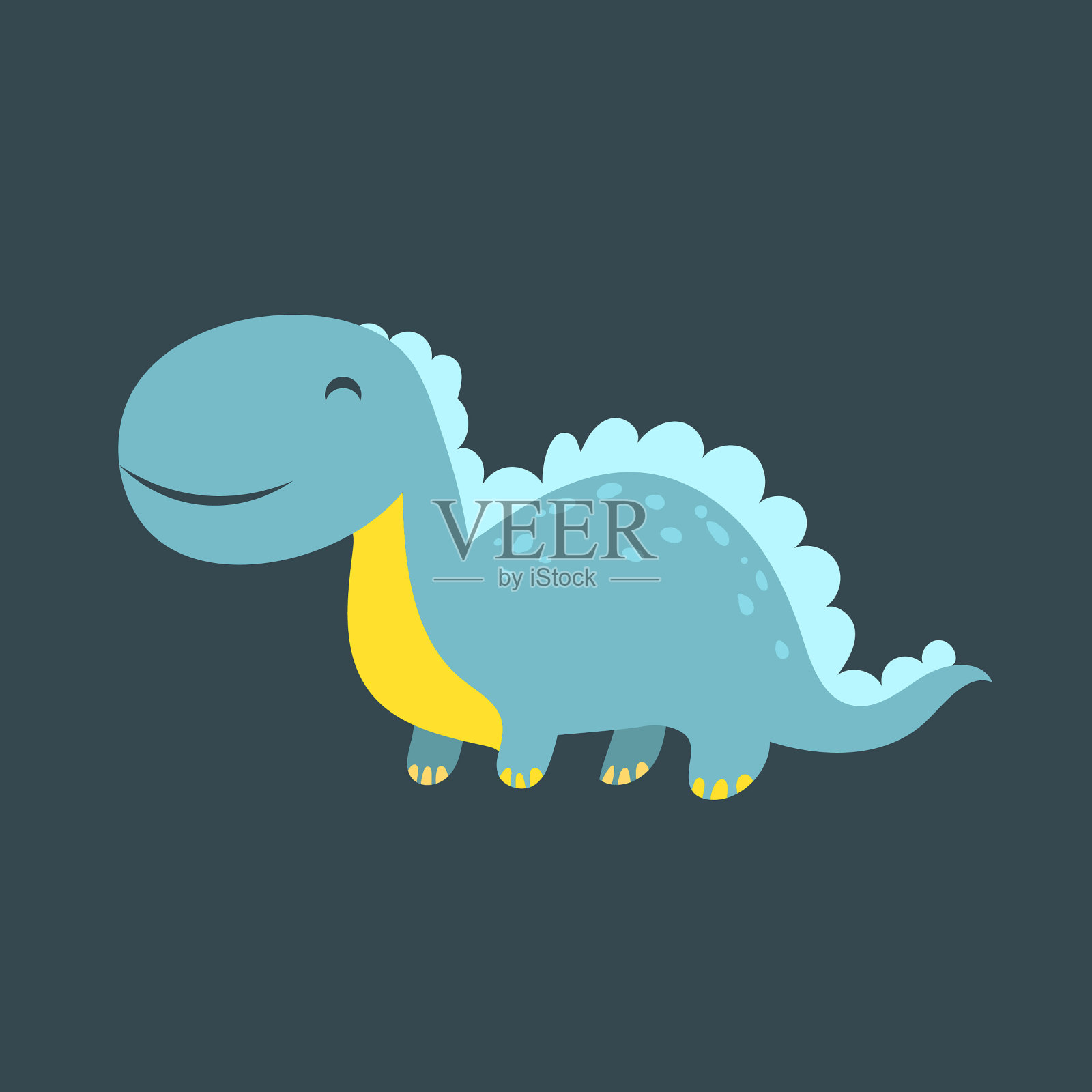 可爱的卡通恐龙。平面风格的矢量插图。插画图片素材