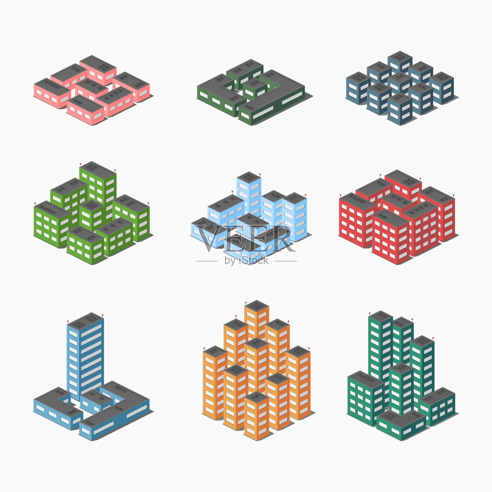 市中心城区街区孤立的等距地图矢量平面插图插画图片素材