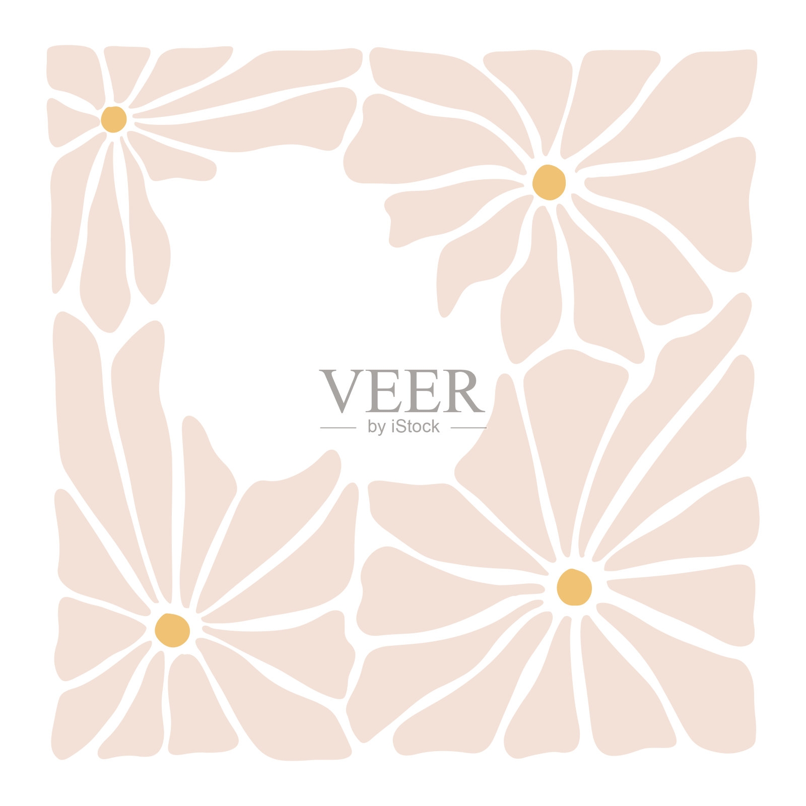 绝妙的雏菊花抽象框架与复制空间。70年代复古迪斯科风格的花卉边界。时髦的夏季抽象现代美学印花。墙框海报,横幅,社会媒体封面。平面向量插画图片素材