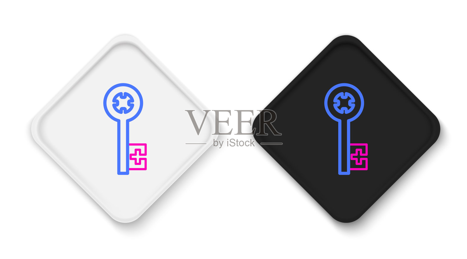 行旧键图标隔离在白色背景上。彩色轮廓概念。向量图标素材