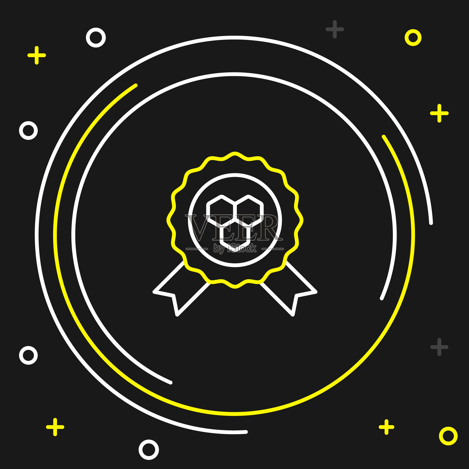 线蜂蜜奖励图标孤立在黑色背景。蜂蜜奖章。彩色轮廓概念。向量插画图片素材