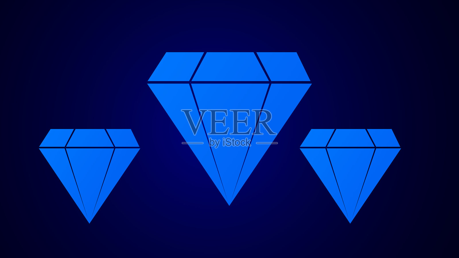 明亮的青色抽象钻石图标在深蓝色背景插画图片素材