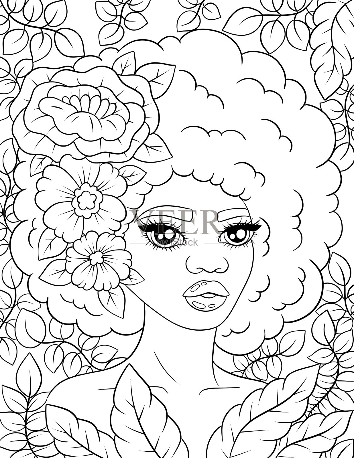 非洲女性涂色页插画图片素材