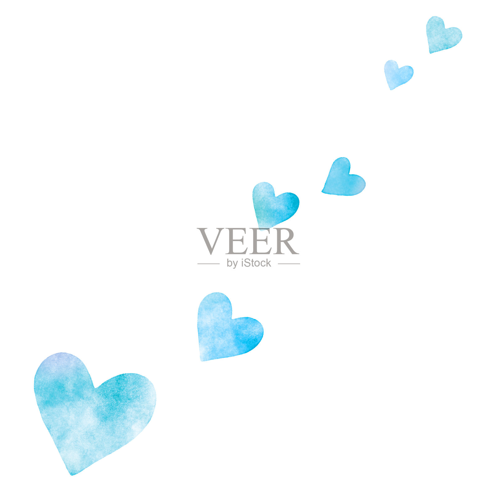 蓝色的心飞翔,水彩的纹理插画图片素材