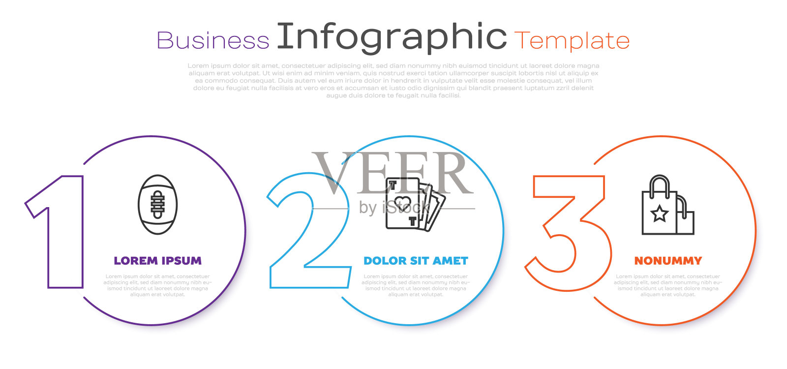 设置线美式足球,纸牌与心形符号和纸购物袋。业务信息图模板。向量设计模板素材