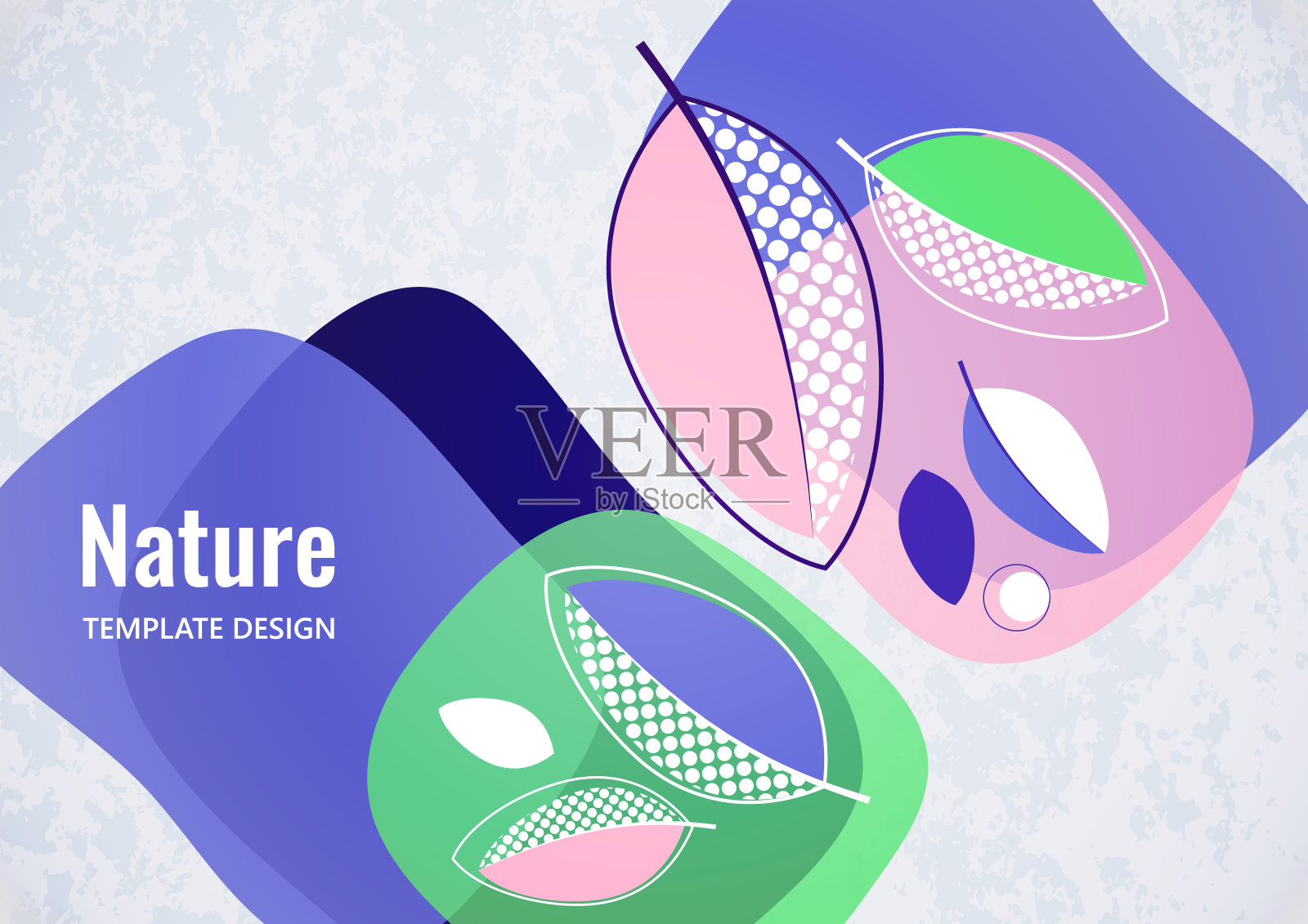 抽象的背景与树叶和几何形状。扁平风格的生态横幅。现代设计适用于纸张、封面、面料、室内装饰等用户。向量插画图片素材