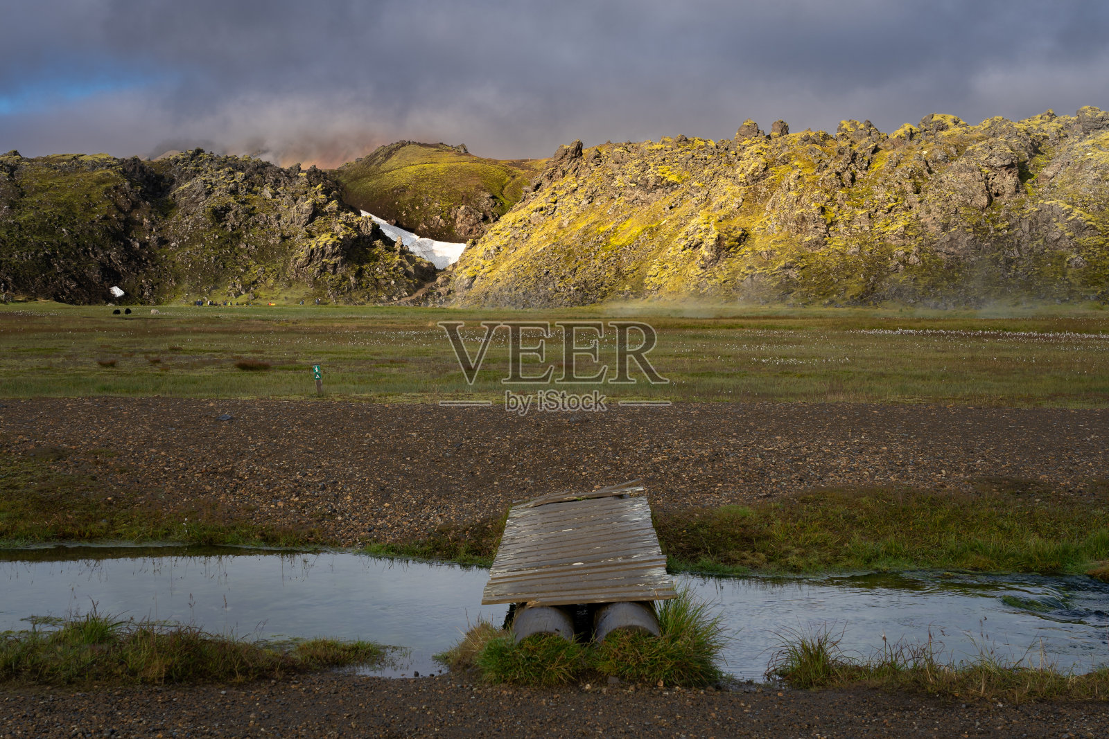 冰岛夏季Landmannalaugar的熔岩形成和水流照片摄影图片