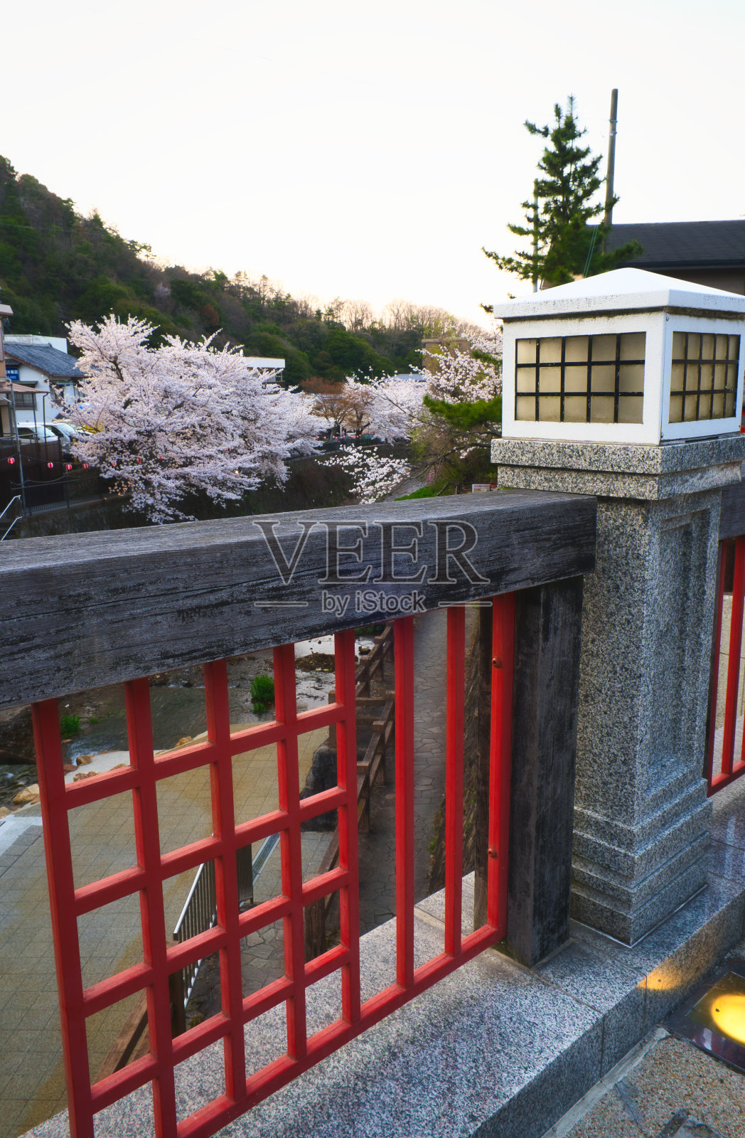 有马温泉区春天樱花盛开。照片摄影图片