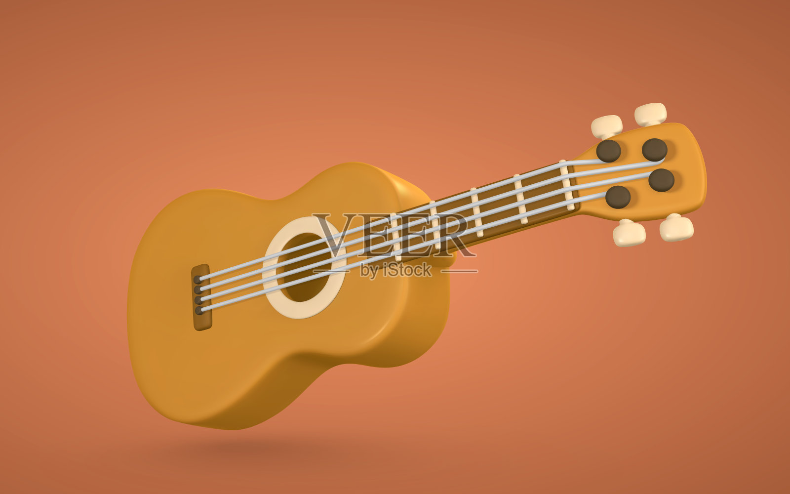 在塑料卡通风格的音乐概念设计3d现实原声吉他。矢量图插画图片素材