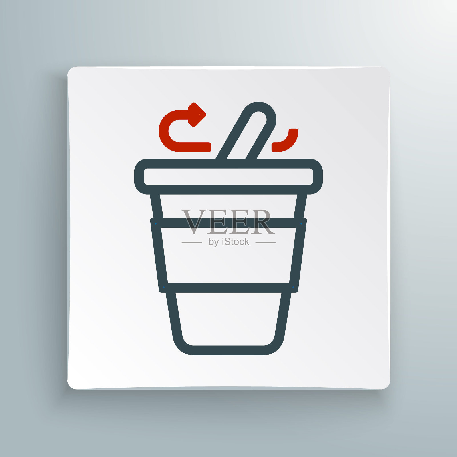 线条咖啡杯去图标孤立的白色背景。彩色轮廓概念。向量图标素材