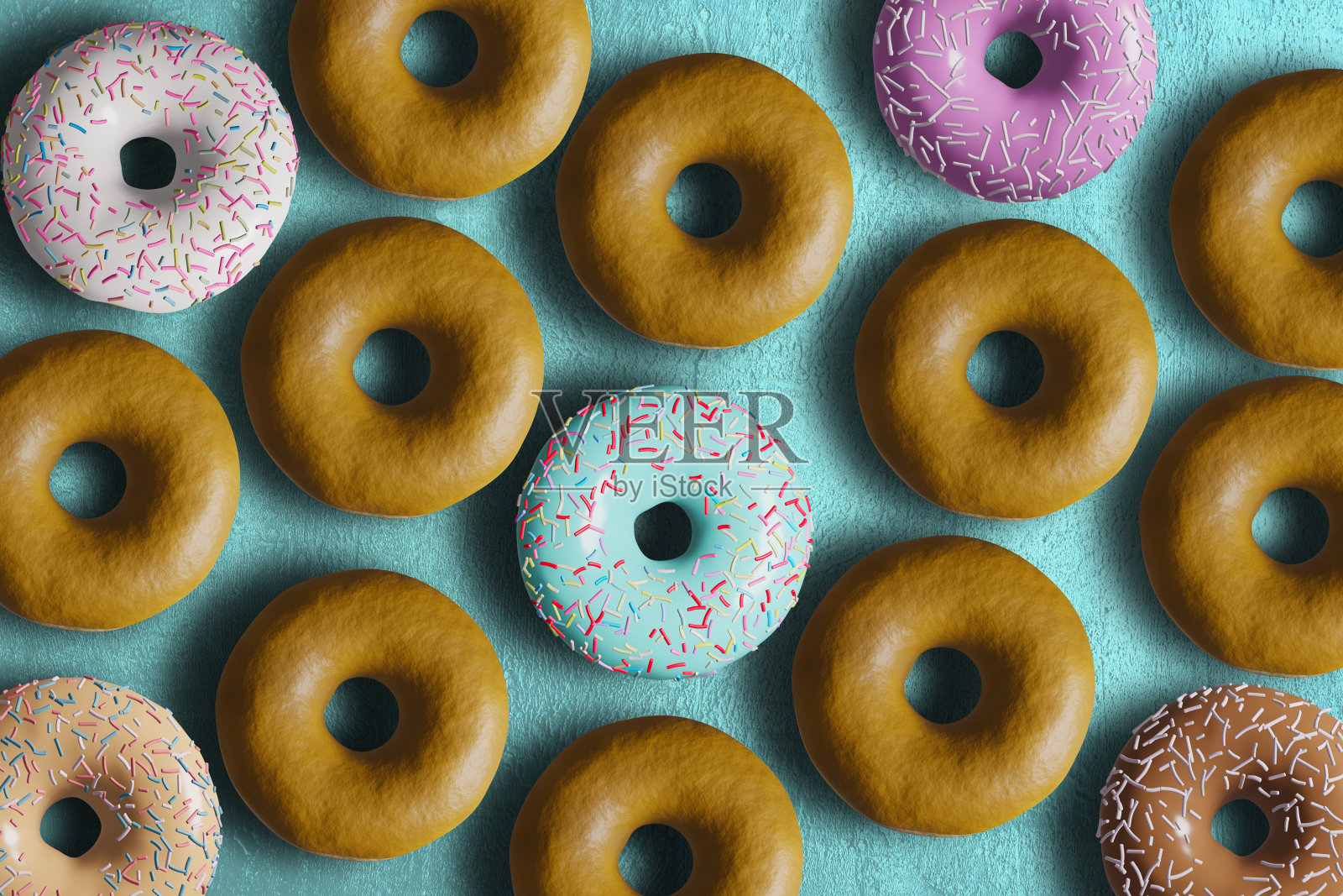 三维粉色甜甜圈孤立在白色照片摄影图片