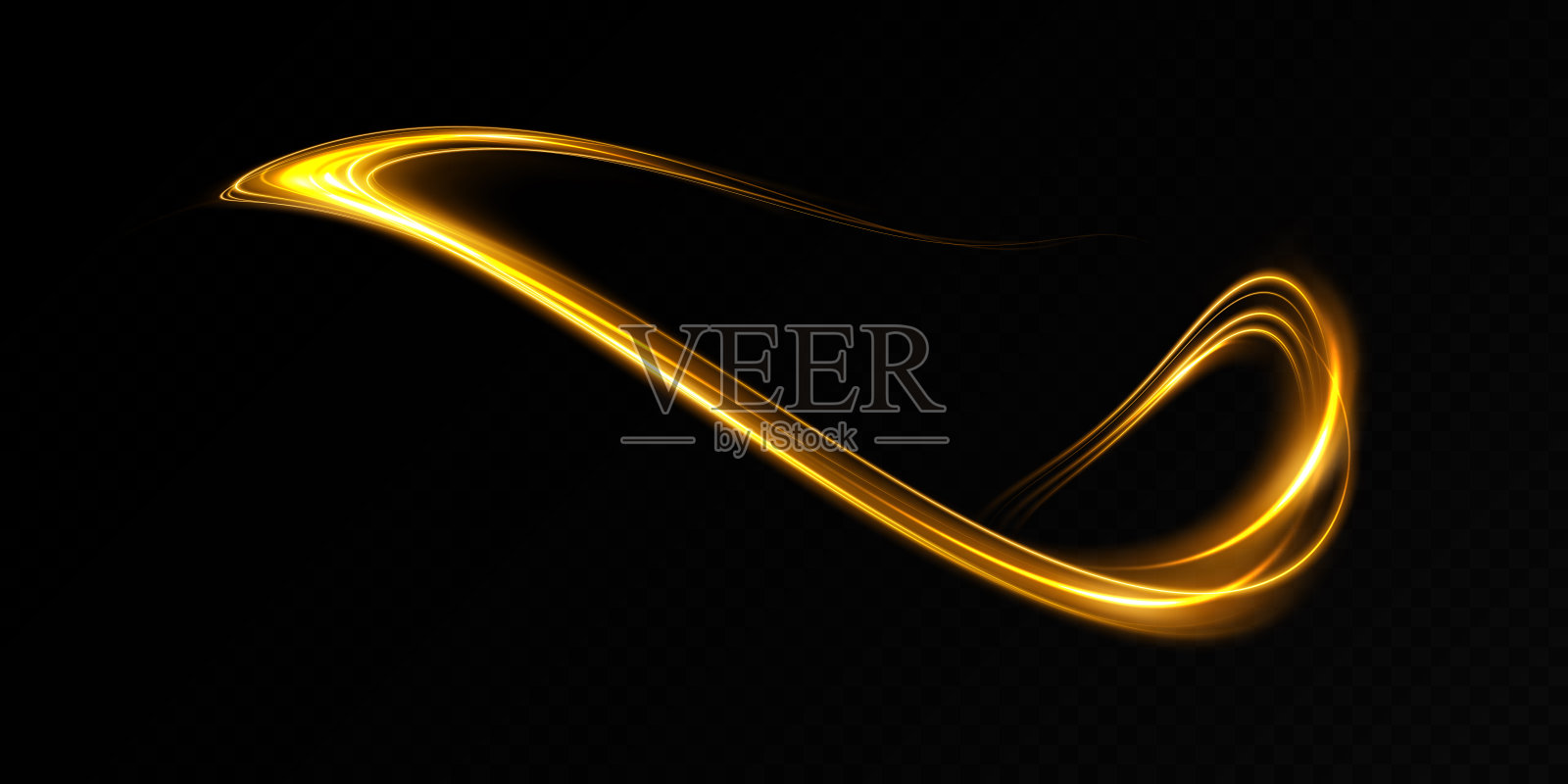 金色的运动和速度的抽象光线。光日常发光效果。半圆波,光迹曲线旋流,光纤白炽png。插画图片素材