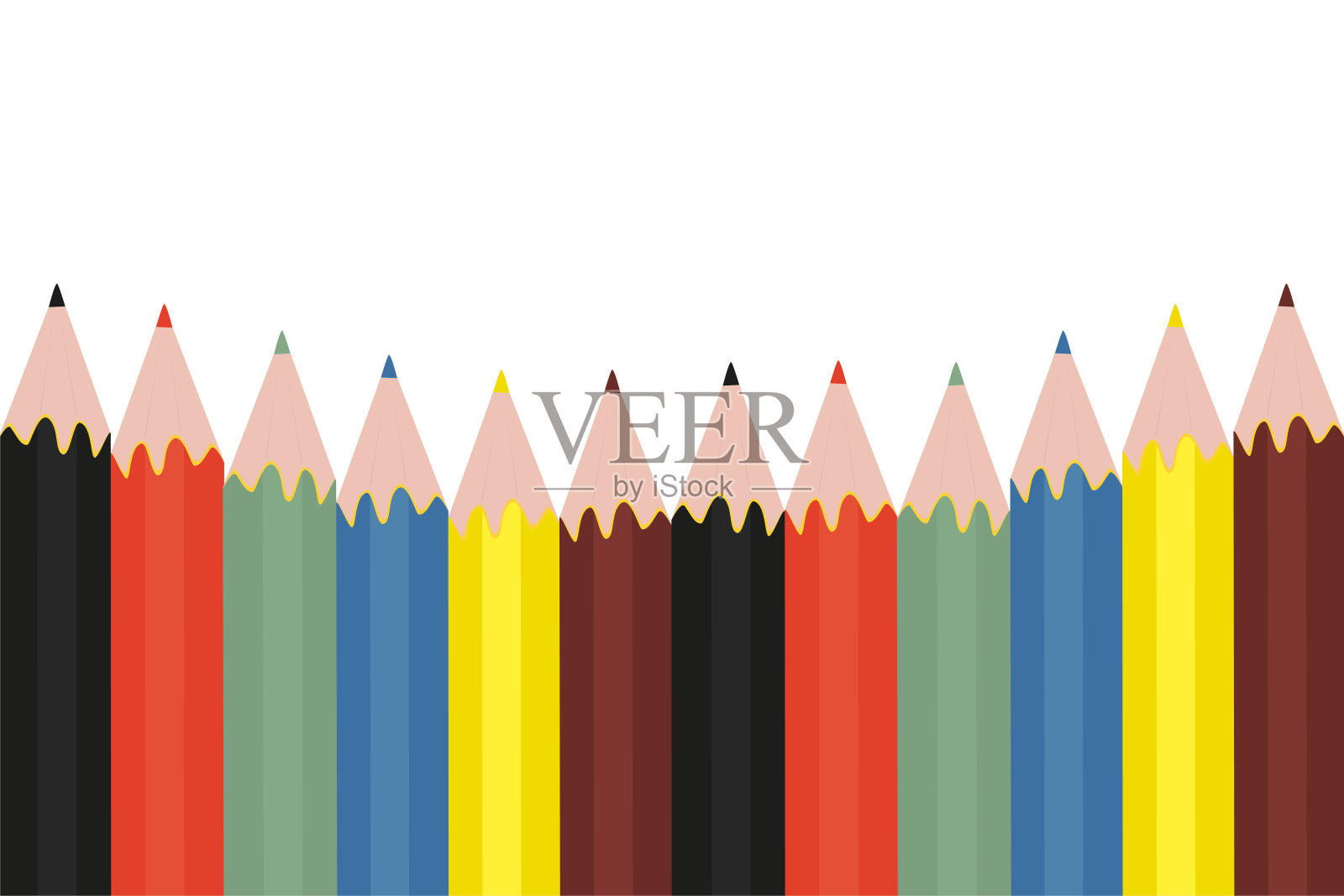 套装彩色铅笔孤立在白色背景。木制铅笔,文具,艺术横幅与文字的地方。海报模板。插画图片素材