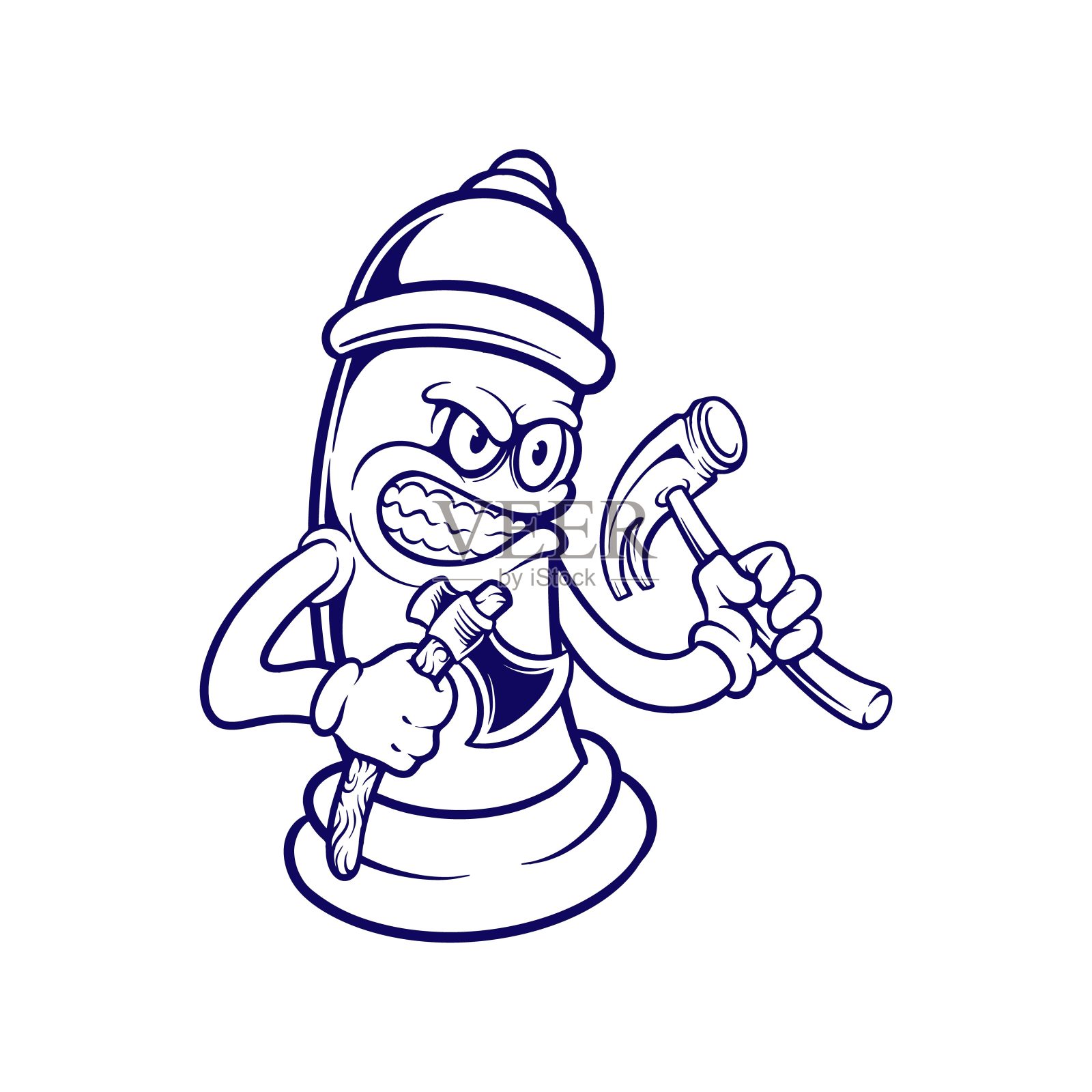 愤怒消防栓消防部门标志插图单色插画图片素材