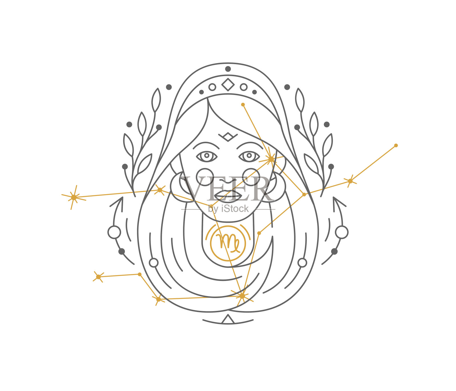 处女座星象符号与黄道十二星座相连,星宿相连插画图片素材