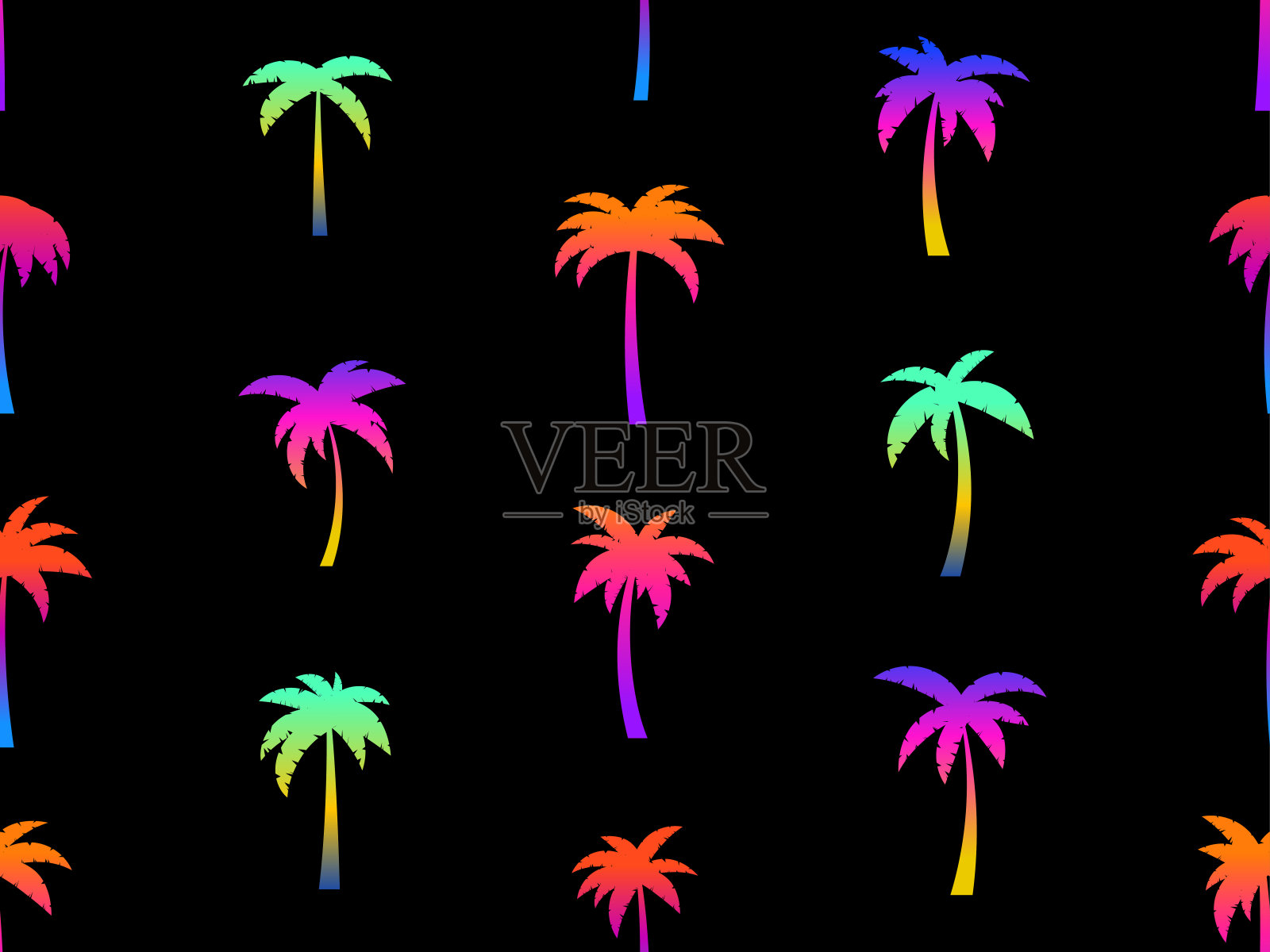 梯度棕榈树无缝图案。夏天的时候,有热带图案的壁纸。设计打印t恤,横幅和促销项目。矢量图插画图片素材