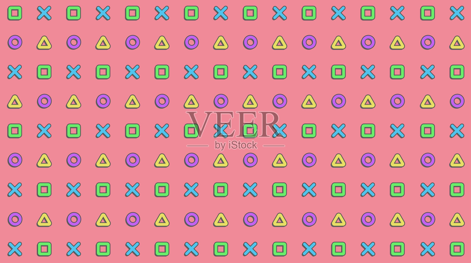 一个简单的几何形状的图案,正方形,圆形,三角形,十字。几何形状图案插画图片素材