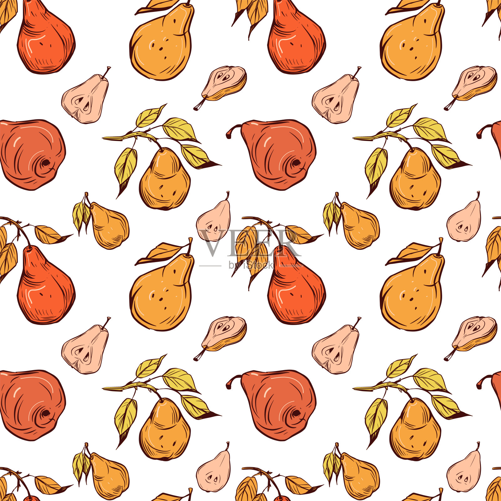 梨形无缝图案,透明背景,非常适合织物,测谎插画图片素材