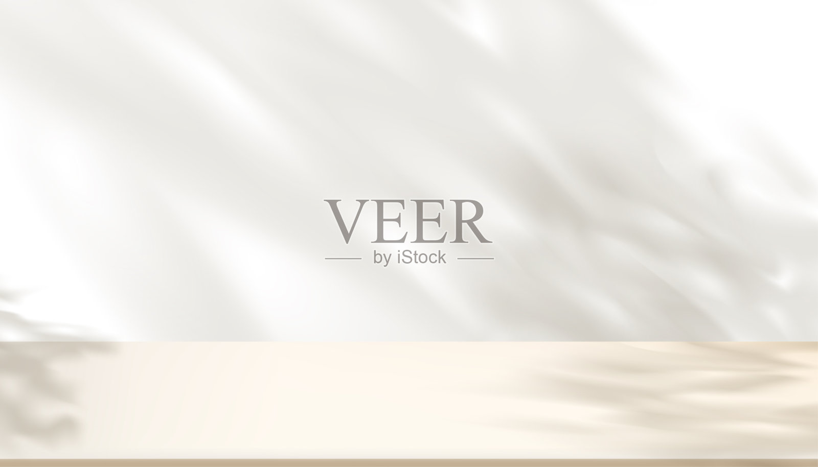 3d白色墙壁背景显示与阴影树叶覆盖在米色地板房间,透明柔光的树枝叶子,有机化妆品产品展示的概念,销售,网上商店在春天,夏天插画图片素材