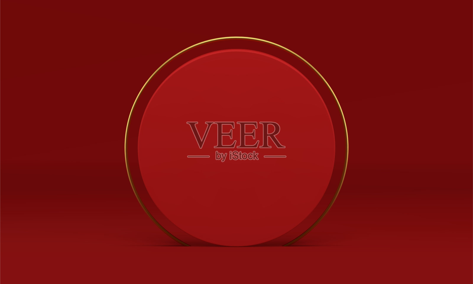 红色三维圆墙装饰元素博览会垂直金色边界现实矢量插图插画图片素材