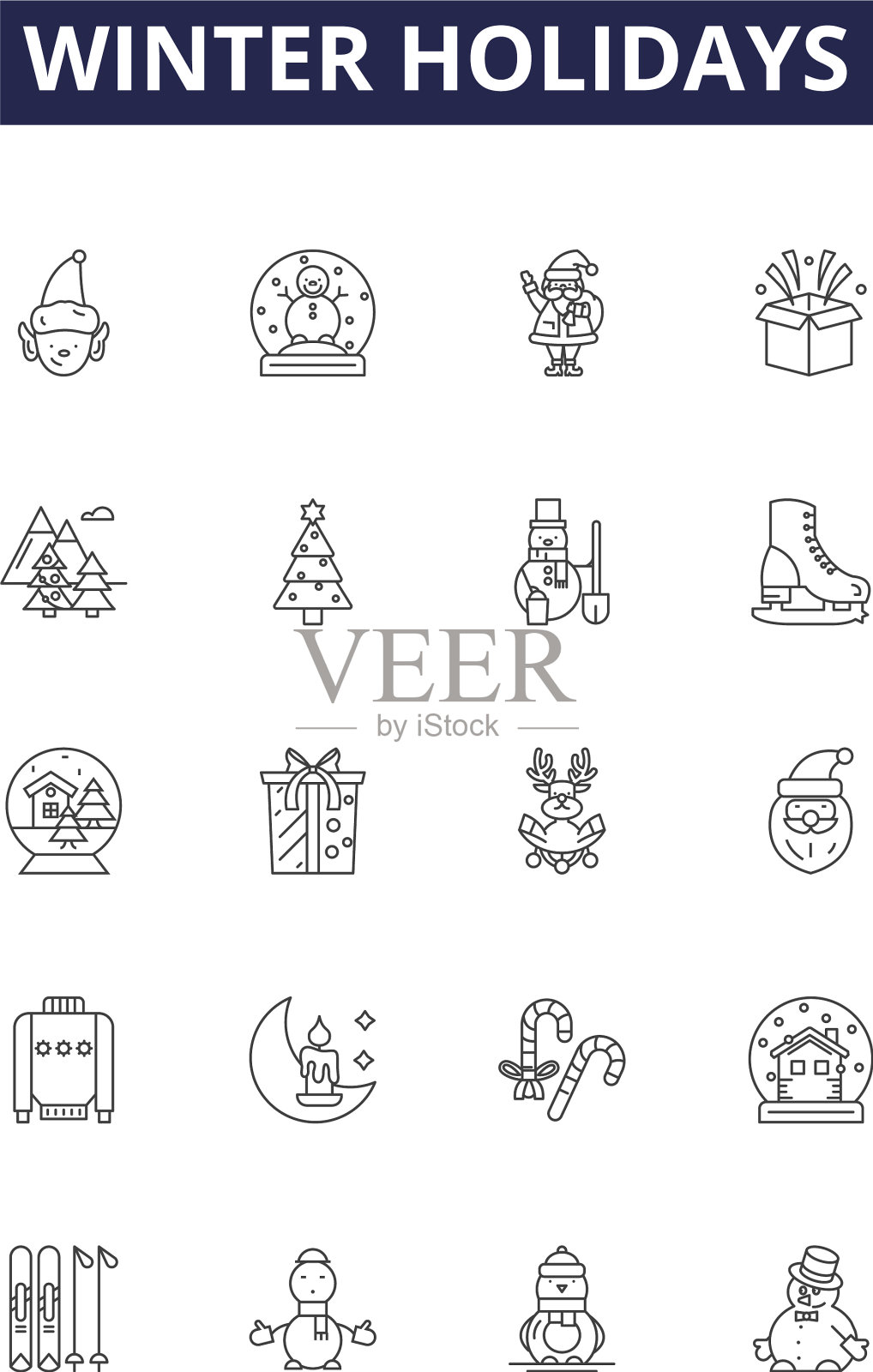 寒假线图标和标志雪图标素材