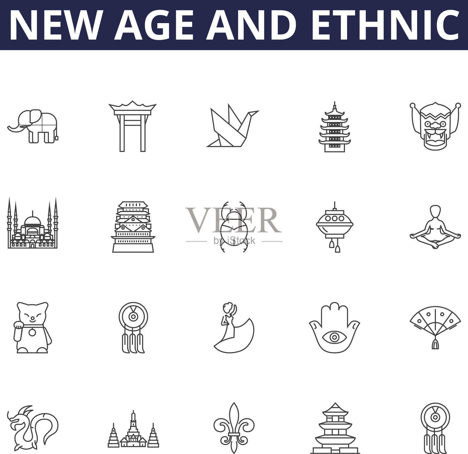 新时代和民族线图标和标志插画图片素材