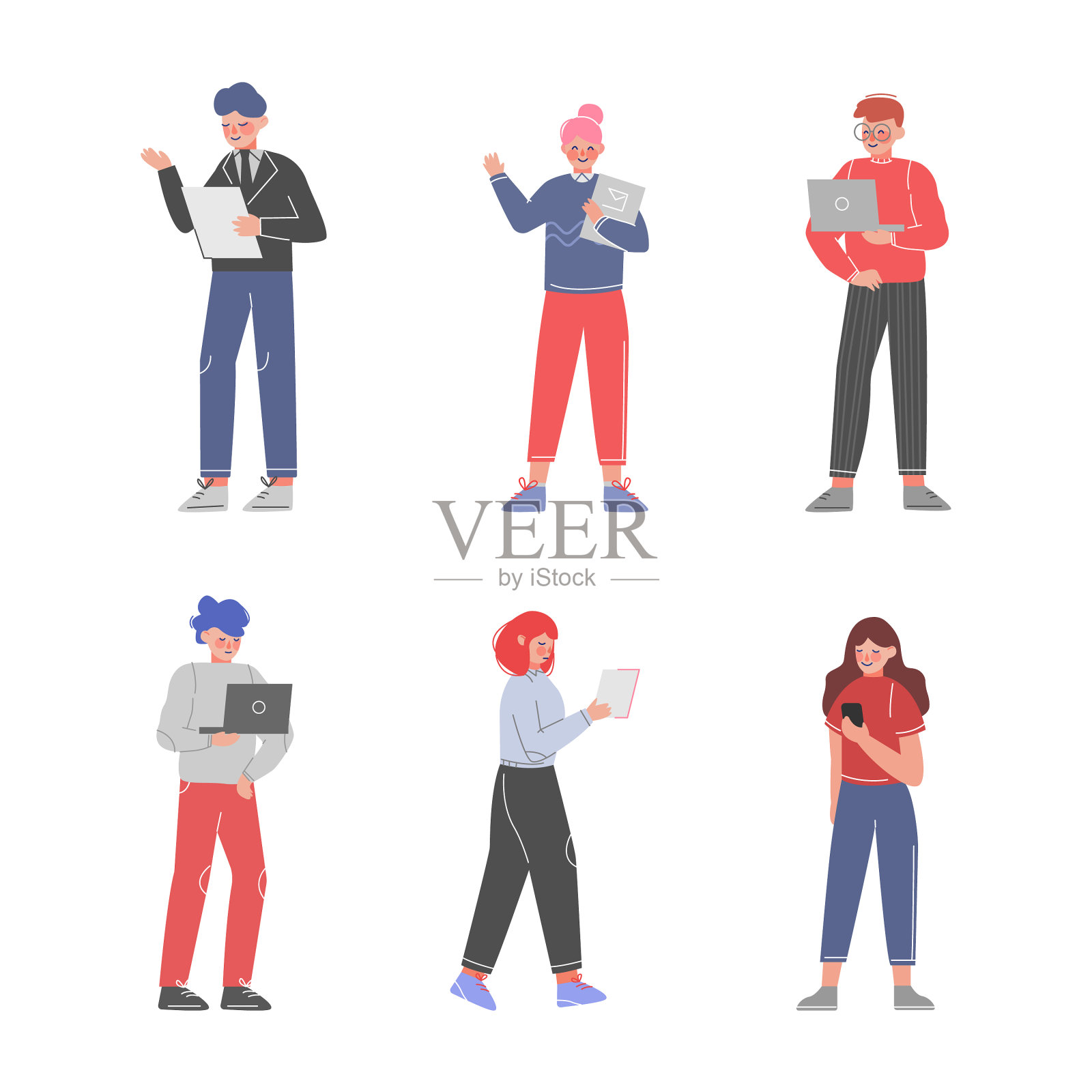 年轻的商人带着笔记本电脑和插画图片素材