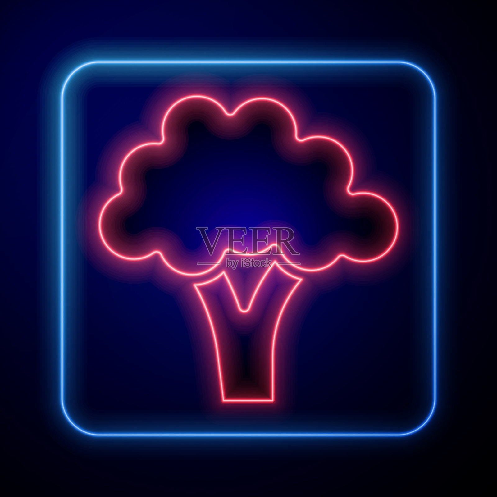 发光的霓虹灯花椰菜图标孤立在黑色插画图片素材