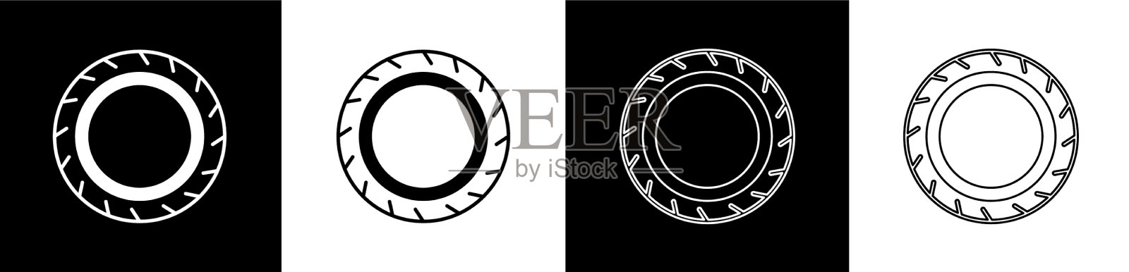 将汽车轮胎图标隔离在黑色和车轮上插画图片素材