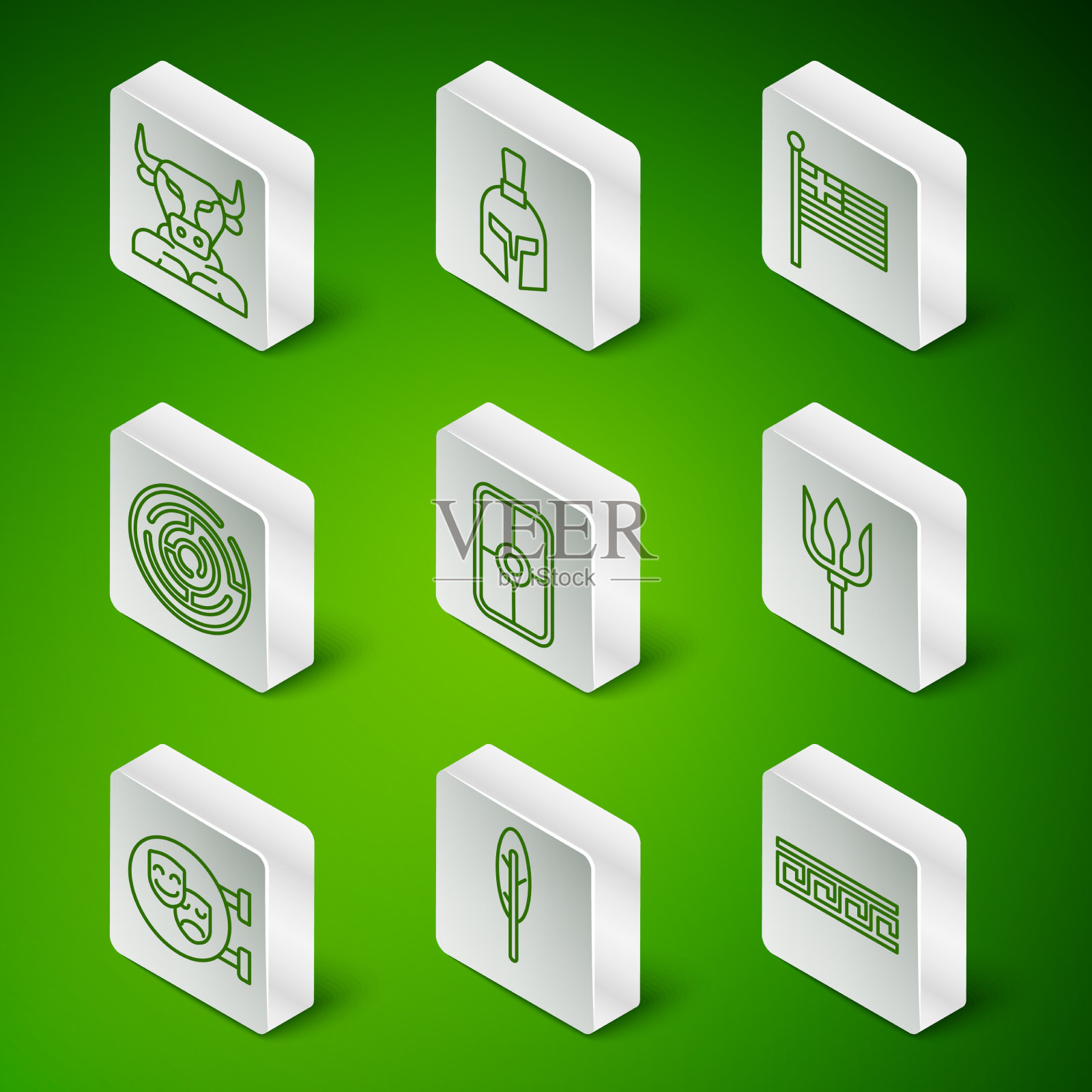 套线古希腊图案羽毛笔图标素材