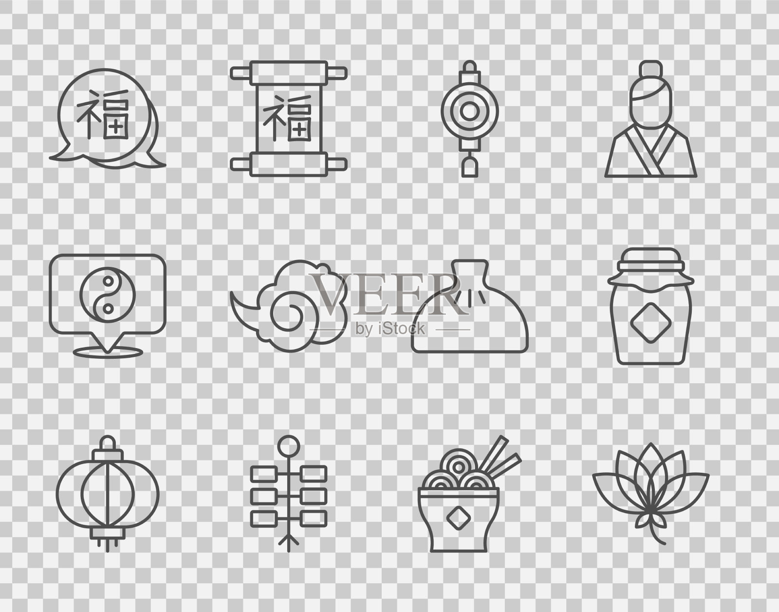 套线纸灯笼荷花图标素材