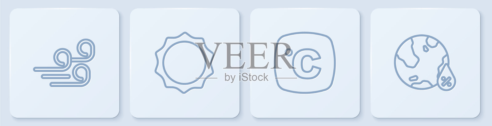 设置行风天气摄氏阳光和水图标素材