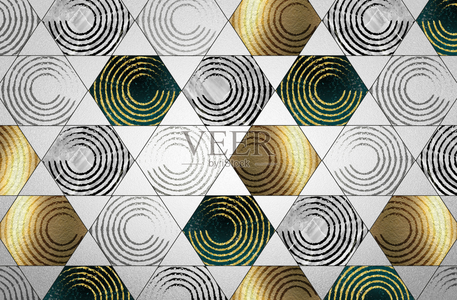 三维抽象wahite,黑色和灰色的壁画壁纸与金色和黑色的圆圈。会在视觉上扩大小房间的空间吗照片摄影图片