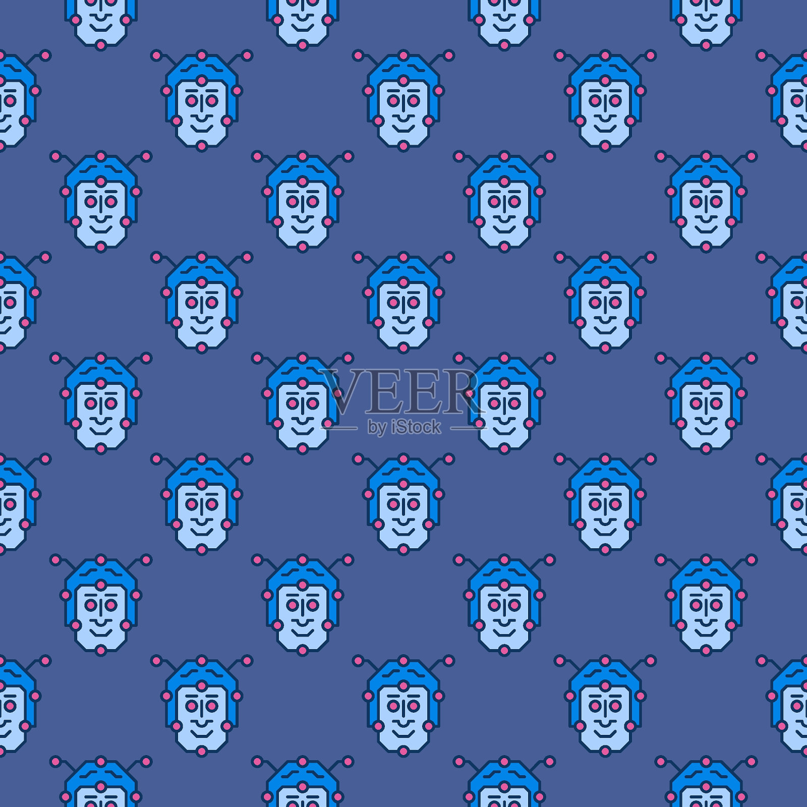 AI人脸矢量机器人头部概念现代无缝模式插画图片素材