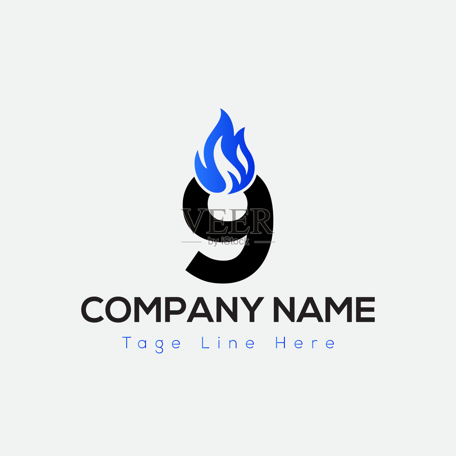 在Letter1模板上的蓝色火标志。蓝色火焰1个字母,初始火象概念插画图片素材