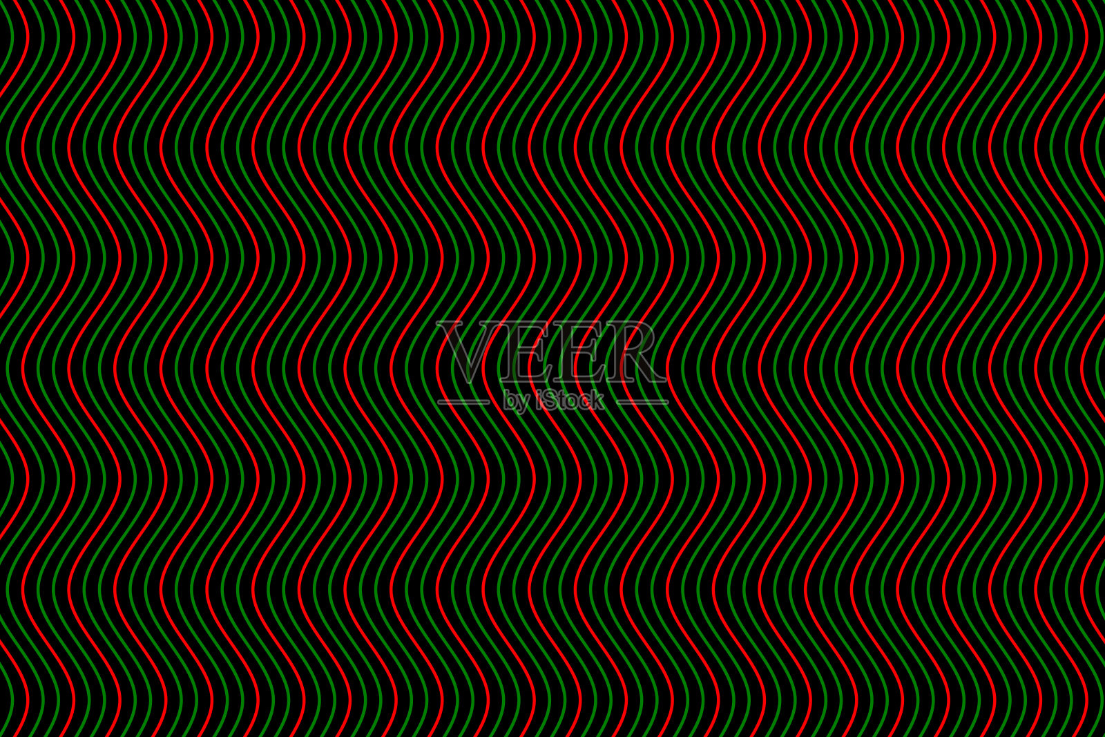 红色和绿色水波线重复图案在黑色背景矢量。插画图片素材
