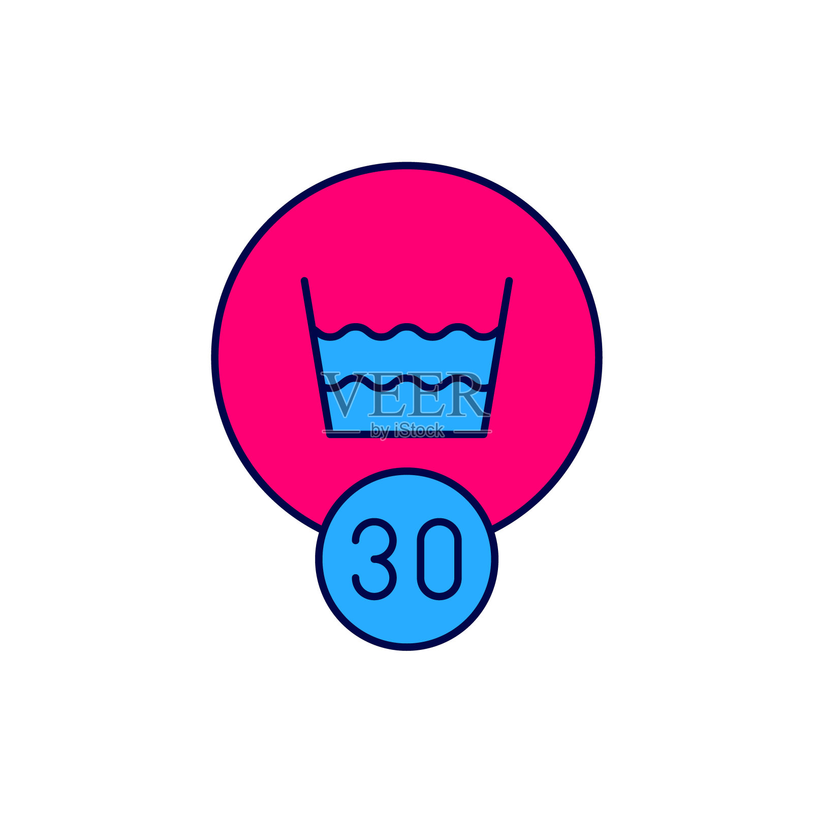 在30摄氏度下洗涤图标隔离在白色背景上。洗涤温度。向量图标素材