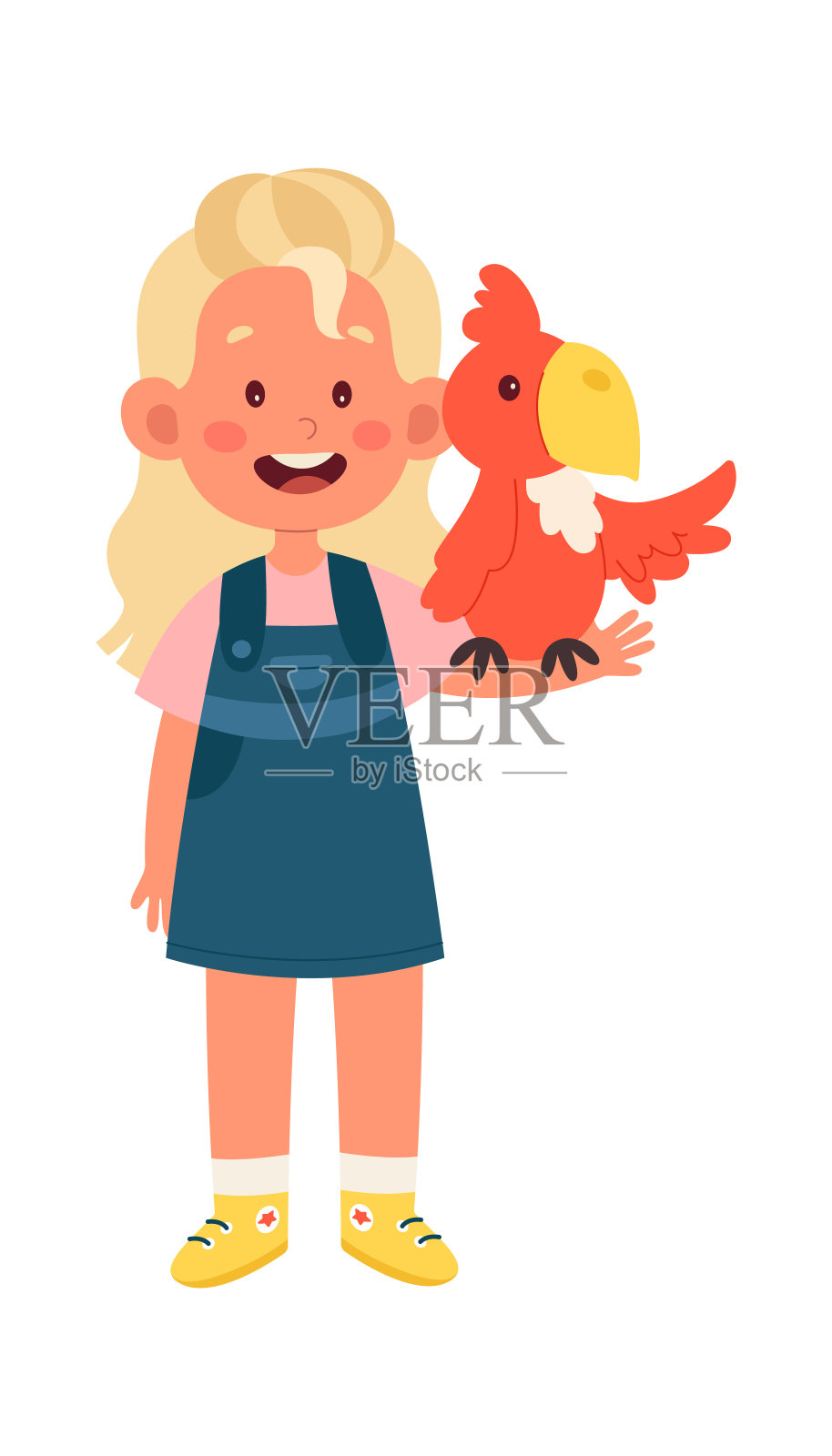 养鹦鹉的女孩插画图片素材