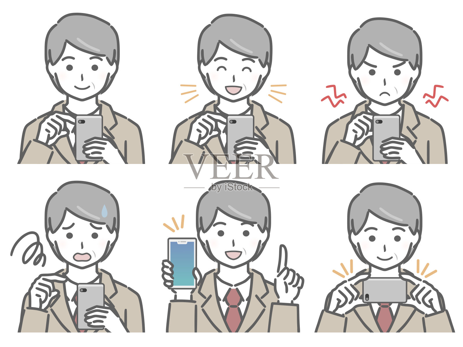 一位穿着西装的中年男子正在操作智能手机插画图片素材